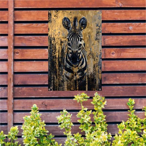 Mysterieus zebra portret in gouden stijl tuinposter