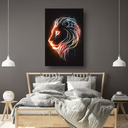 Abstracte lijnillustratie van een leeuw canvas met baklijst