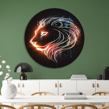 Abstracte lijnillustratie van een leeuw aluminium muurcirkel