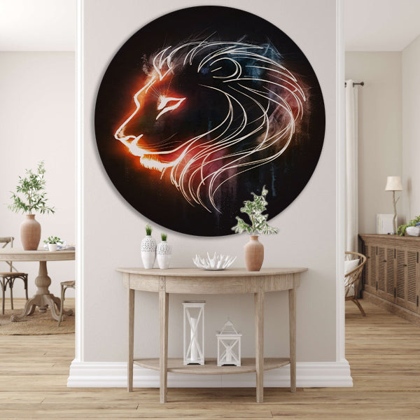 Abstracte lijnillustratie van een leeuw aluminium muurcirkel