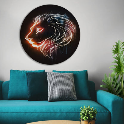 Abstracte lijnillustratie van een leeuw aluminium muurcirkel