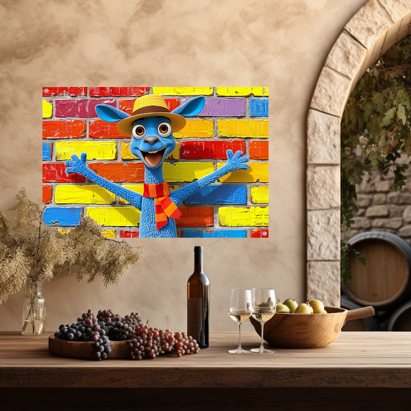 Blije blauwe kangoeroe voor kleurrijke muur tuinposter