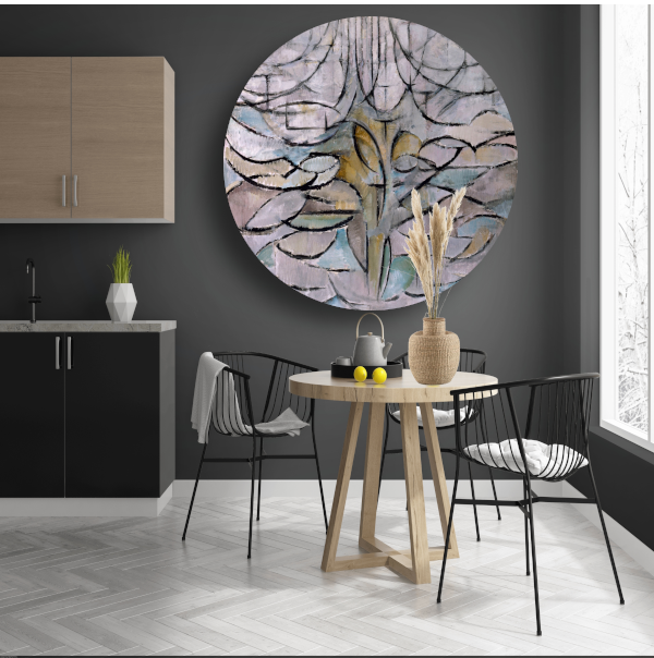Appelboom in bloei - Piet Mondriaan aluminium muurcirkel