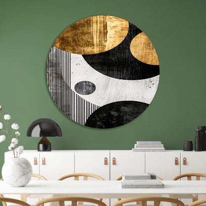 Abstracte Symmetrie in Zwart, Wit en Goud forex muurcirkel