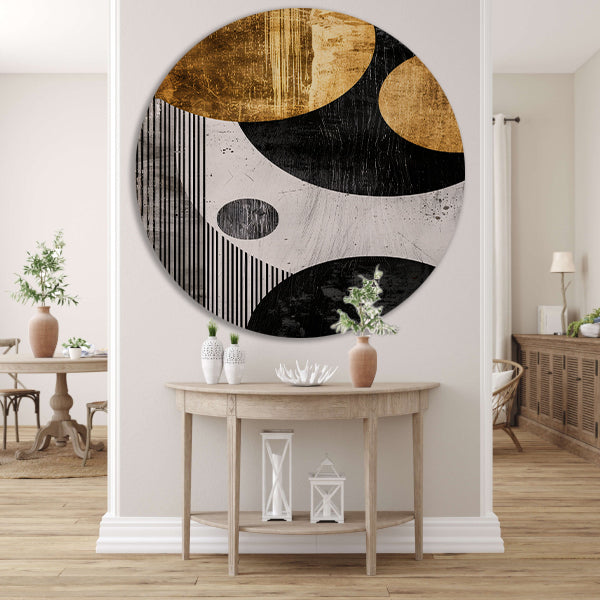 Abstracte Symmetrie in Zwart, Wit en Goud forex muurcirkel