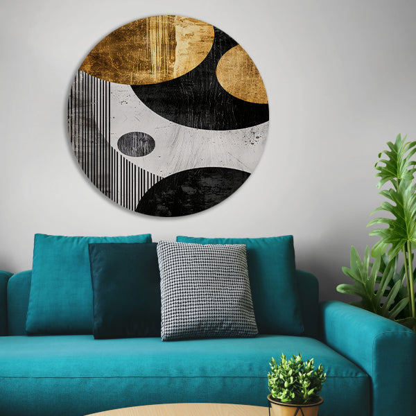 Abstracte Symmetrie in Zwart, Wit en Goud forex muurcirkel