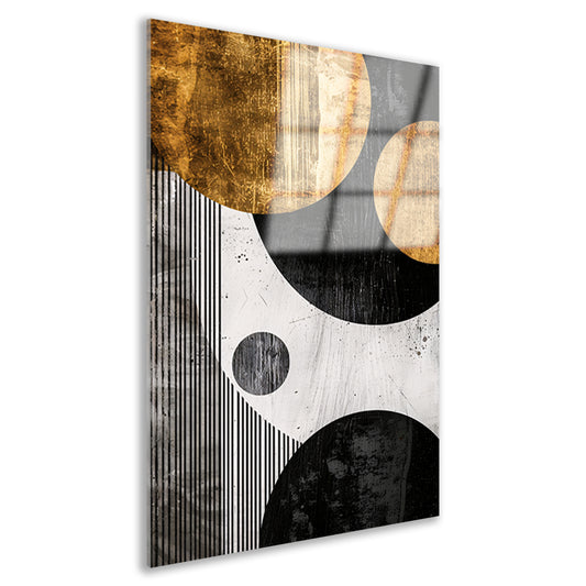 Abstracte Symmetrie in Zwart, Wit en Goud acrylglas