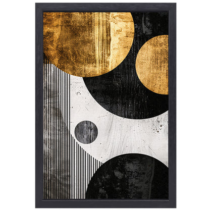 Abstracte Symmetrie in Zwart, Wit en Goud canvas met baklijst