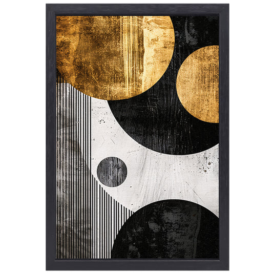 Abstracte Symmetrie in Zwart, Wit en Goud canvas met baklijst