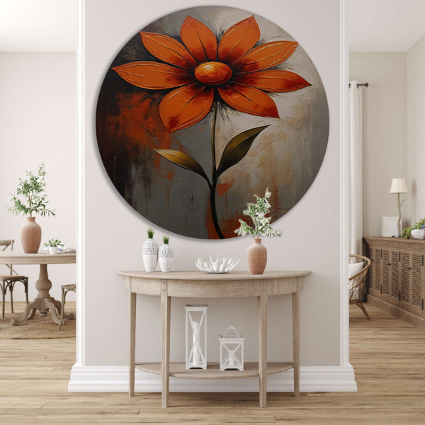 Vibrant Red and Orange Impressionist Flower aluminium muurcirkel