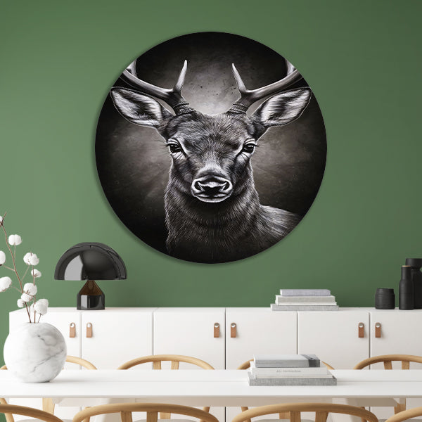 Hyperrealistisch Portret van een Majestueus Hert aluminium muurcirkel