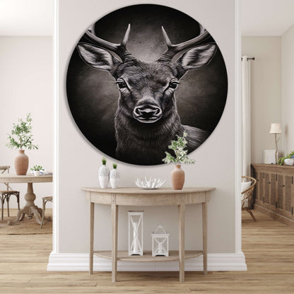Hyperrealistisch Portret van een Majestueus Hert aluminium muurcirkel