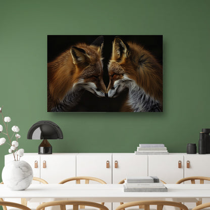 Twee vossen in een donkere omgeving poster