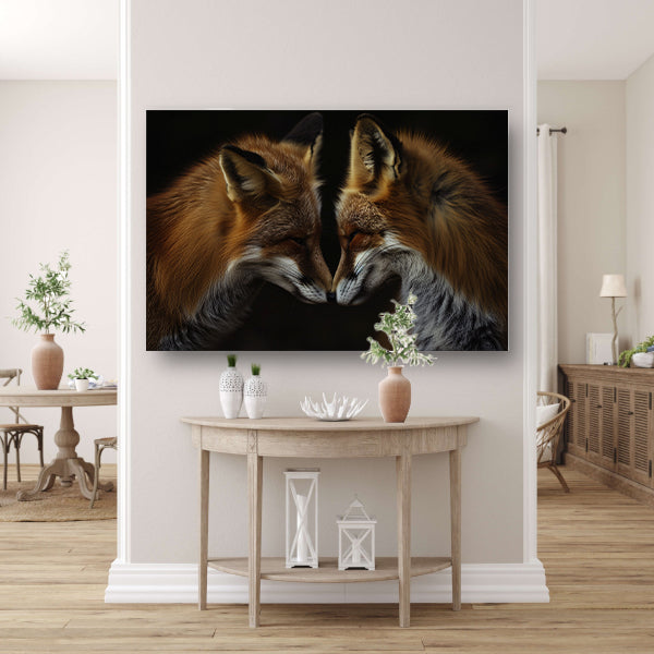 Twee vossen in een donkere omgeving acrylglas
