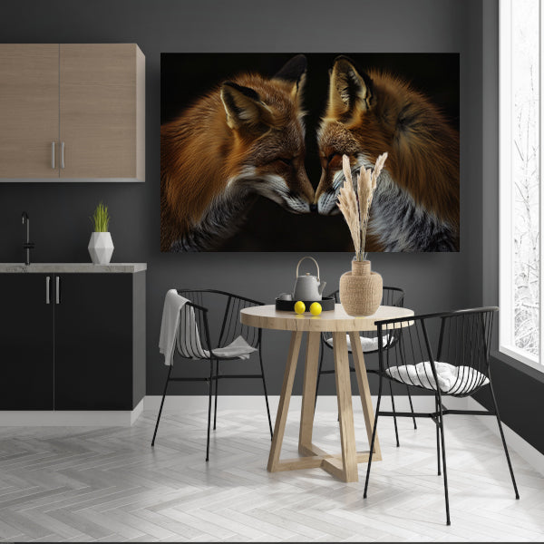 Twee vossen in een donkere omgeving poster