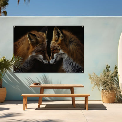 Twee vossen in een donkere omgeving tuinposter