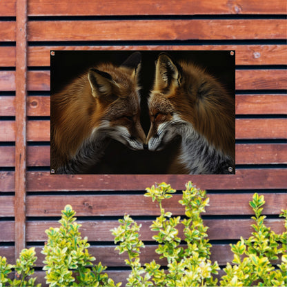 Twee vossen in een donkere omgeving tuinposter