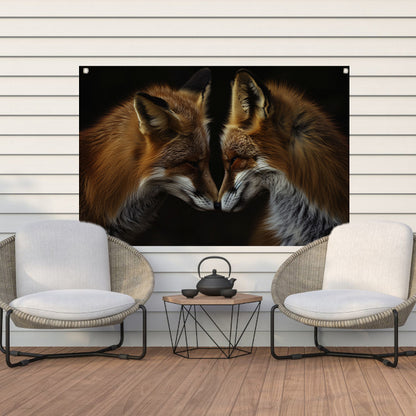 Twee vossen in een donkere omgeving tuinposter