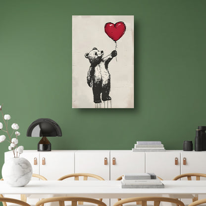 Beer met hartvormige ballon canvas met baklijst