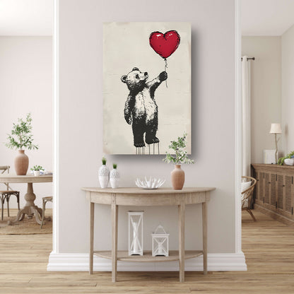 Beer met hartvormige ballon canvas met baklijst