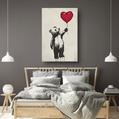 Beer met hartvormige ballon canvas met baklijst