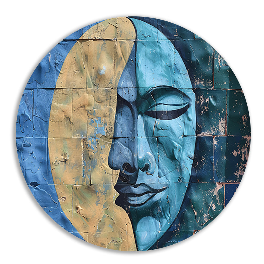 Abstract Gezicht met Halve Maan en Kleuren forex muurcirkel