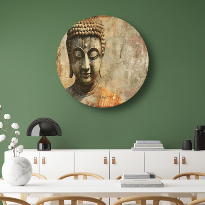 Serene Boeddha met Gouden Gloed en Sepia Achtergrond forex muurcirkel