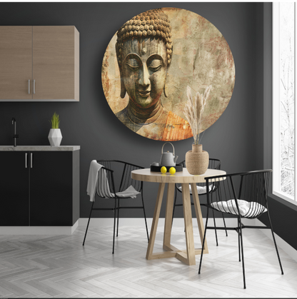 Serene Boeddha met Gouden Gloed en Sepia Achtergrond forex muurcirkel