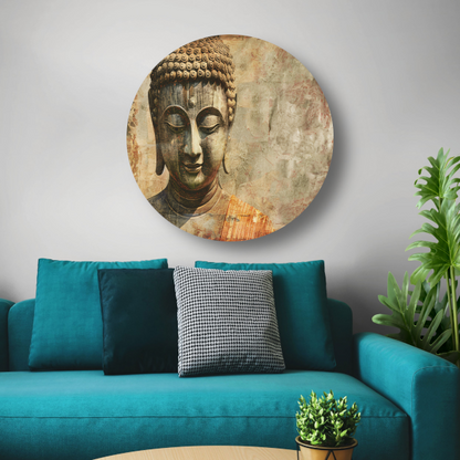 Serene Boeddha met Gouden Gloed en Sepia Achtergrond forex muurcirkel