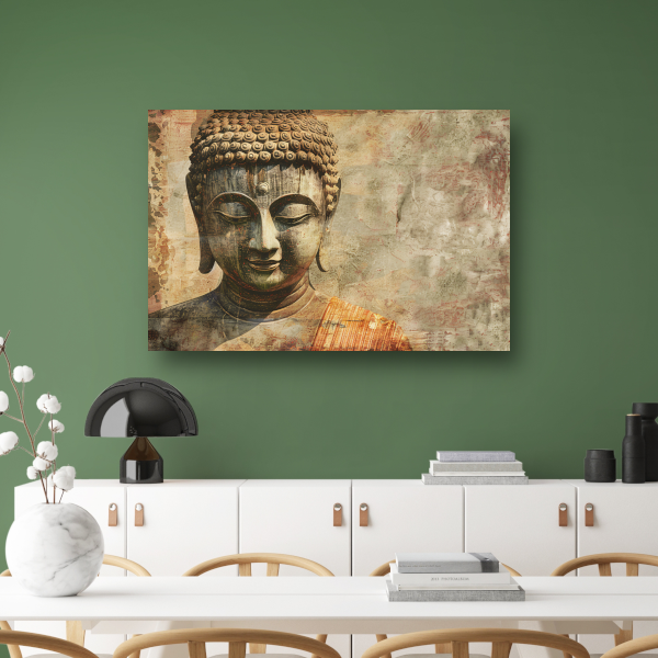 Serene Boeddha met Gouden Gloed en Sepia Achtergrond canvas