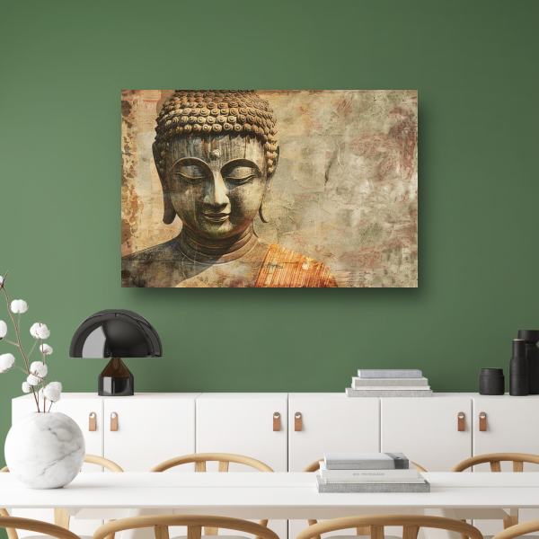 Serene Boeddha met Gouden Gloed en Sepia Achtergrond poster