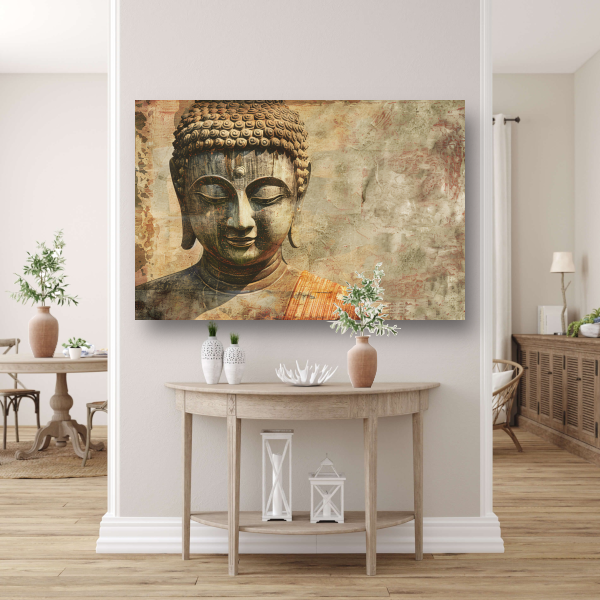 Serene Boeddha met Gouden Gloed en Sepia Achtergrond poster