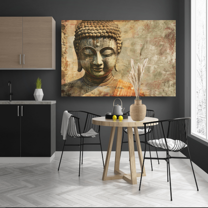 Serene Boeddha met Gouden Gloed en Sepia Achtergrond canvas met baklijst