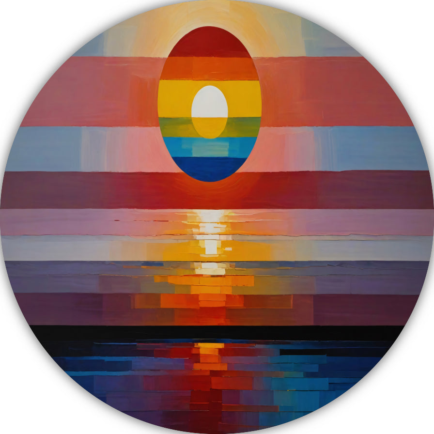 Abstracte Zonsondergang in Levendige Kleuren aluminium muurcirkel