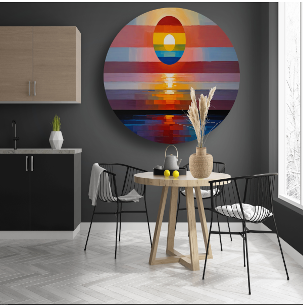 Abstracte Zonsondergang in Levendige Kleuren forex muurcirkel