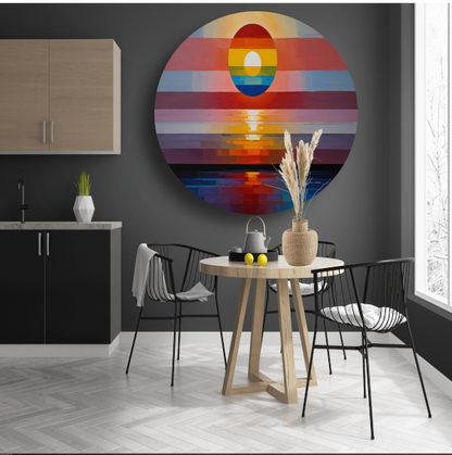 Abstracte Zonsondergang in Levendige Kleuren forex muurcirkel