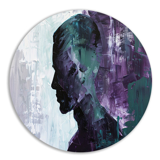 Abstract schilderij van kleurrijk mannen silhouet aluminium muurcirkel