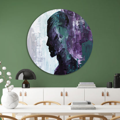 Abstract schilderij van kleurrijk mannen silhouet aluminium muurcirkel
