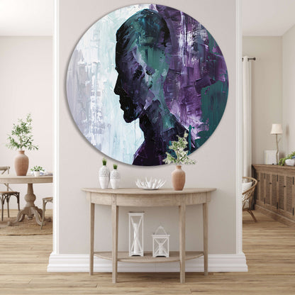 Abstract schilderij van kleurrijk mannen silhouet aluminium muurcirkel