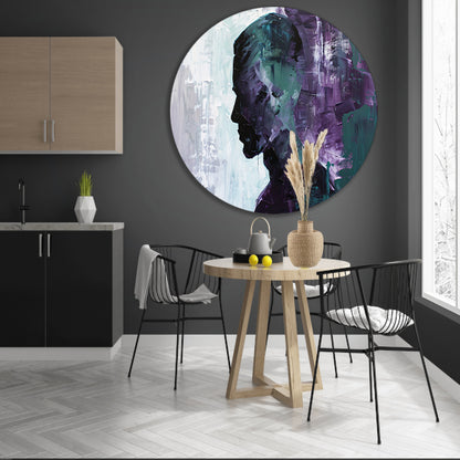 Abstract schilderij van kleurrijk mannen silhouet aluminium muurcirkel