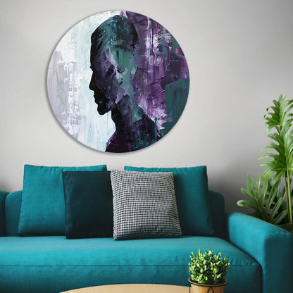 Abstract schilderij van kleurrijk mannen silhouet aluminium muurcirkel