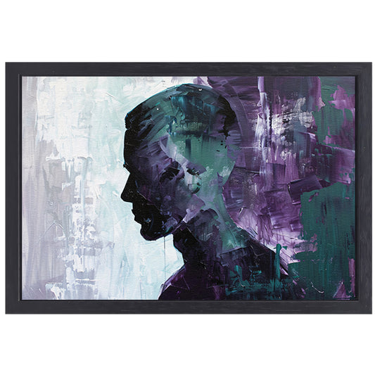 Abstract schilderij van kleurrijk mannen silhouet canvas met baklijst