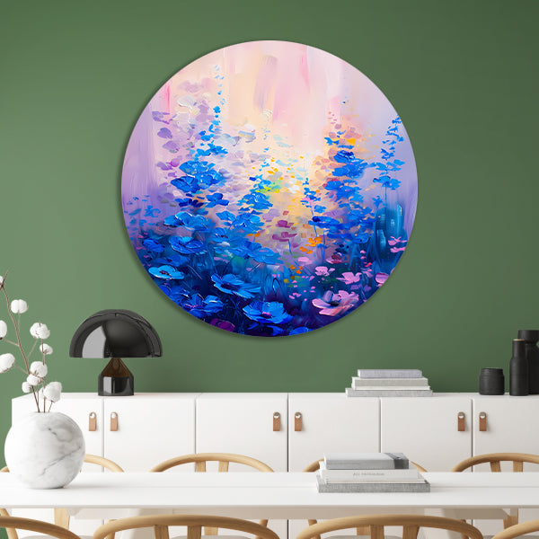 Kleurrijk veld met abstracte bloemen forex muurcirkel