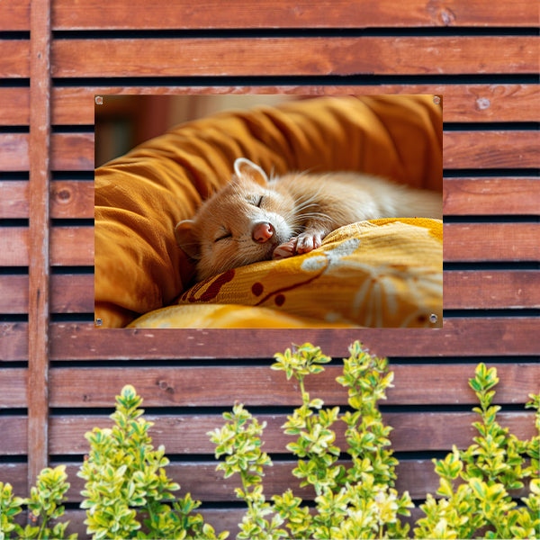 Slapende Fret op Zacht Kussen tuinposter