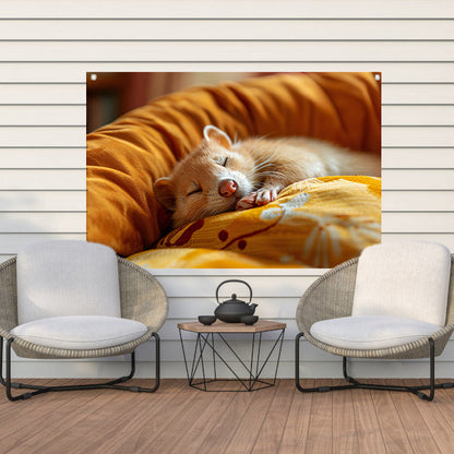 Slapende Fret op Zacht Kussen tuinposter
