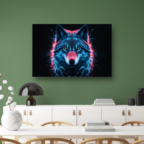 Bioluminescente wolf digitale kunst canvas met baklijst