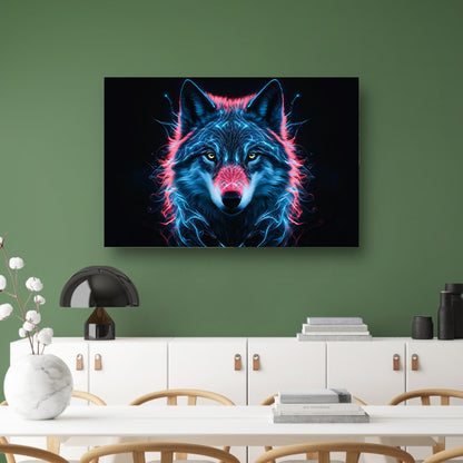 Bioluminescente wolf digitale kunst canvas met baklijst