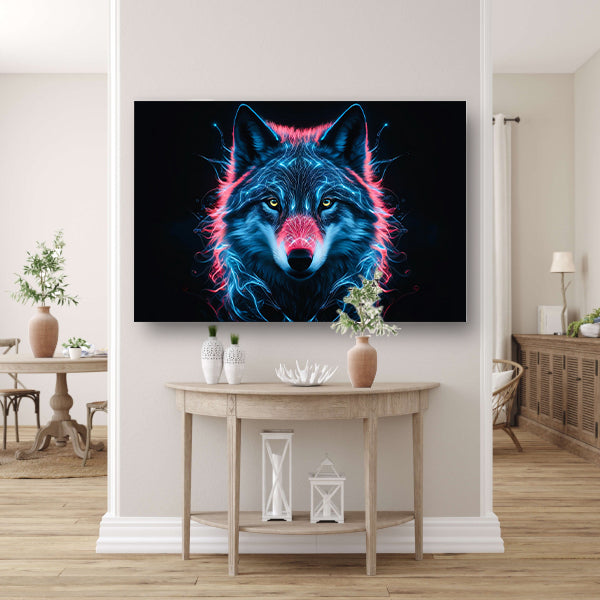 Bioluminescente wolf digitale kunst canvas met baklijst