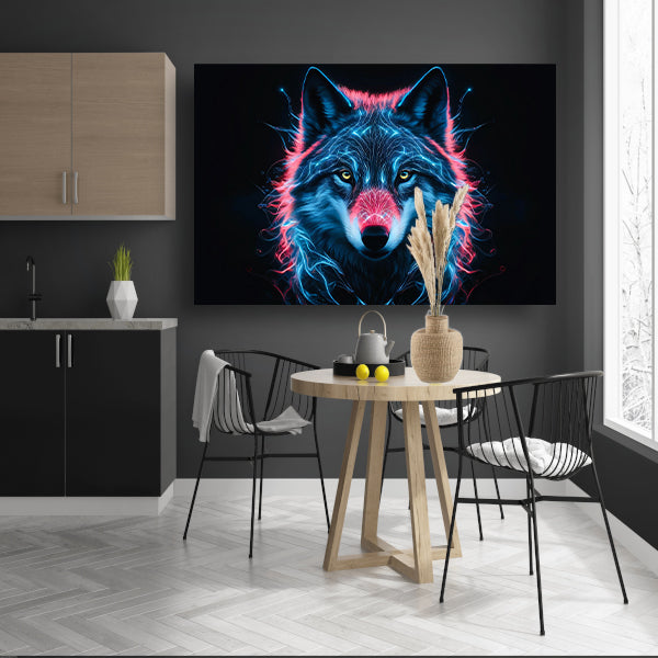 Bioluminescente wolf digitale kunst canvas met baklijst