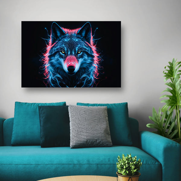 Bioluminescente wolf digitale kunst canvas met baklijst